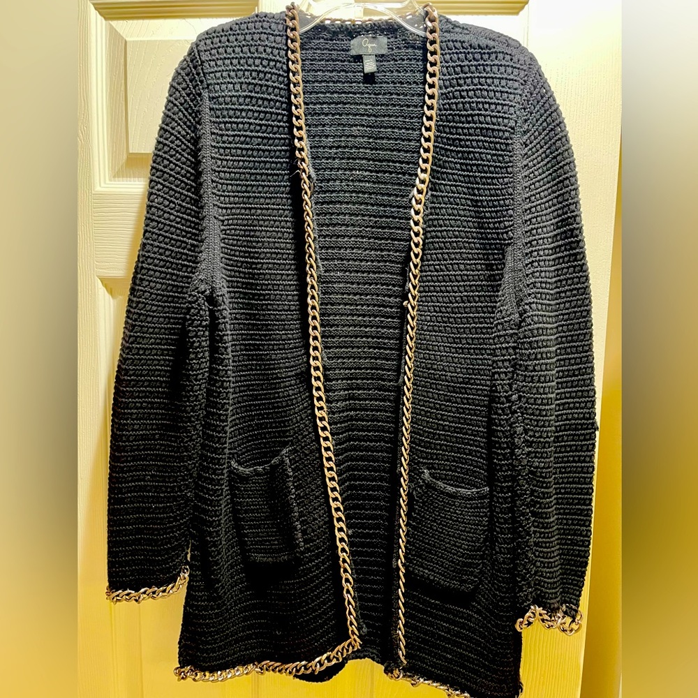 Chain detail black cotton cardigan